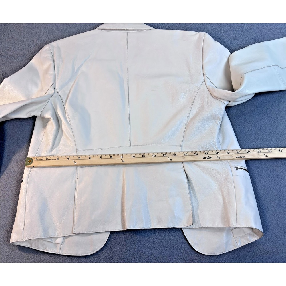 Hilfiger Jacket Women's Large White Leather Blazer Zip Pockets 2000's - Picture 10 of 11